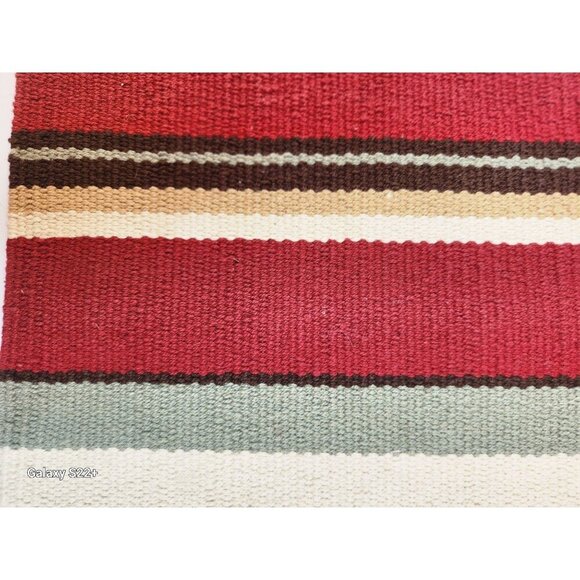 Pottery Barn 14x20 Woven Striped Cotton Table Runner/Placemat Red & Beige Tones - Picture 3 of 5